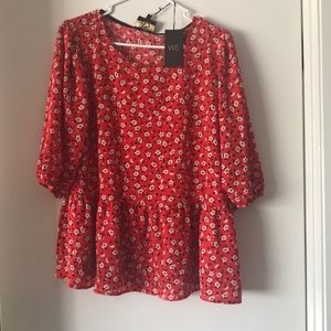 W5 Red Floral Blouse